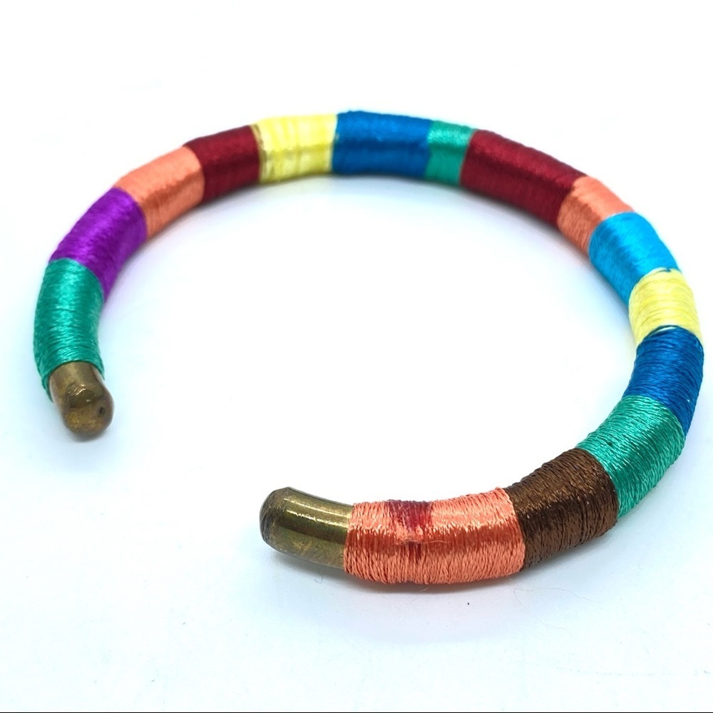 Thread Wrapped Brass Cuff Bracelet Handcrafted